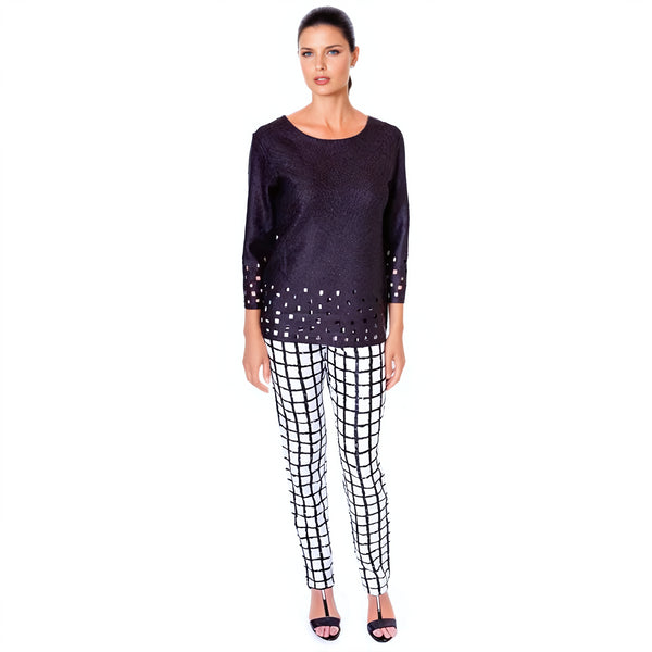 Geometric Laser Cut Crinkle Top - T400